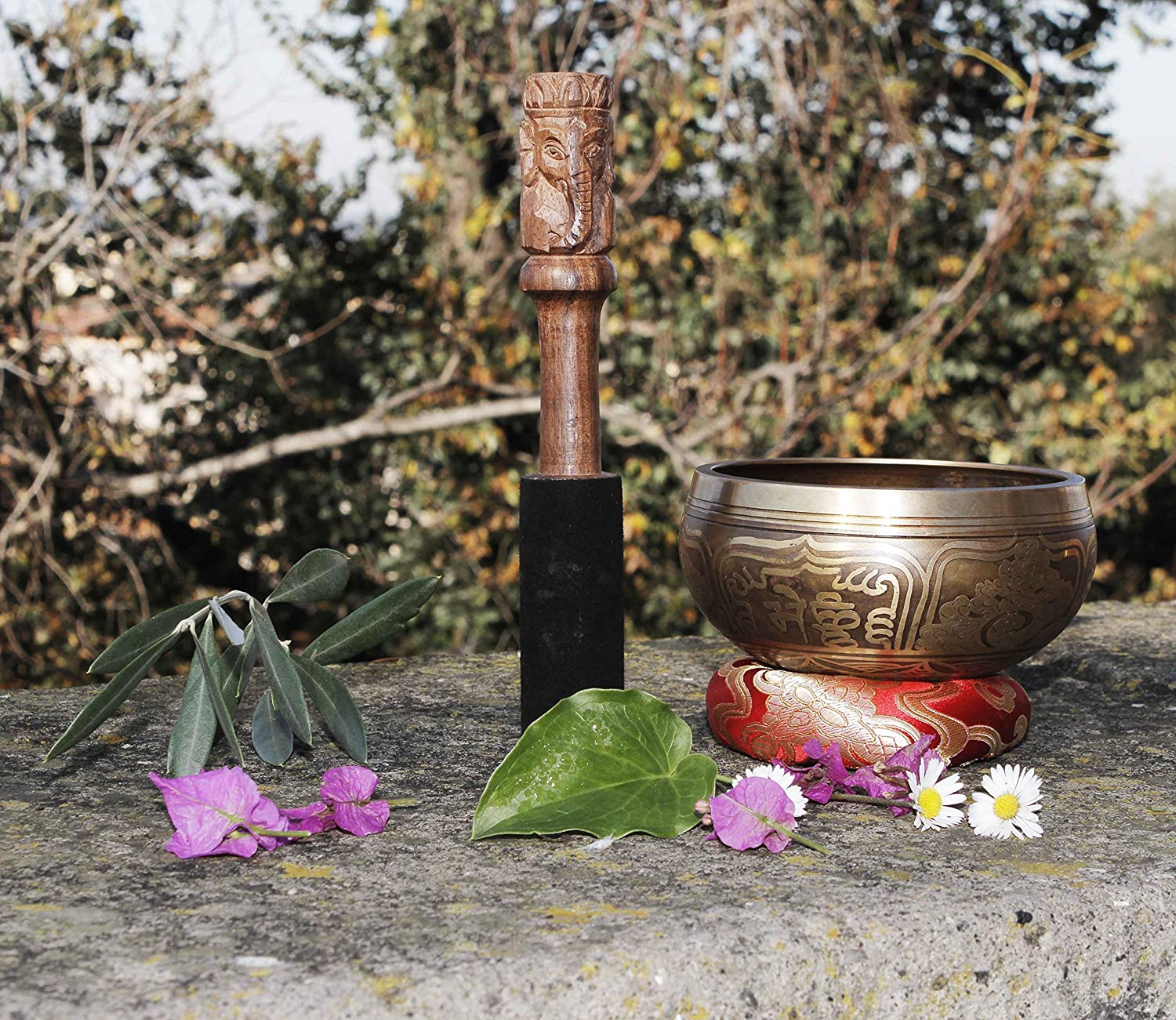 TARORO Hand-Carved, Leather-Wrapped Ganesh Mallet for Singing Bowls ~ Singing bowl not included - Image 3