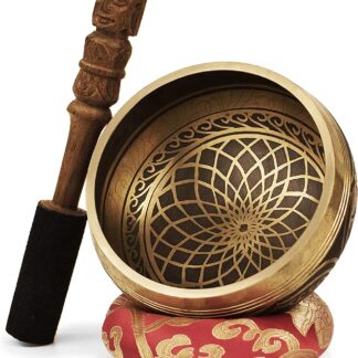 TARORO Tibetan Singing Bowl Set ~ Ø13cm ~ Dual-End Hand Carved Buddha Mallet, Nepalese Silk Cushion