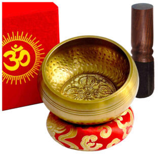TARORO Tibetan Singing Bowl Set ~ Ø12cm ~ Dual-End Mallet, Nepalese Silk Cushion and a Red Lokta Paper Box